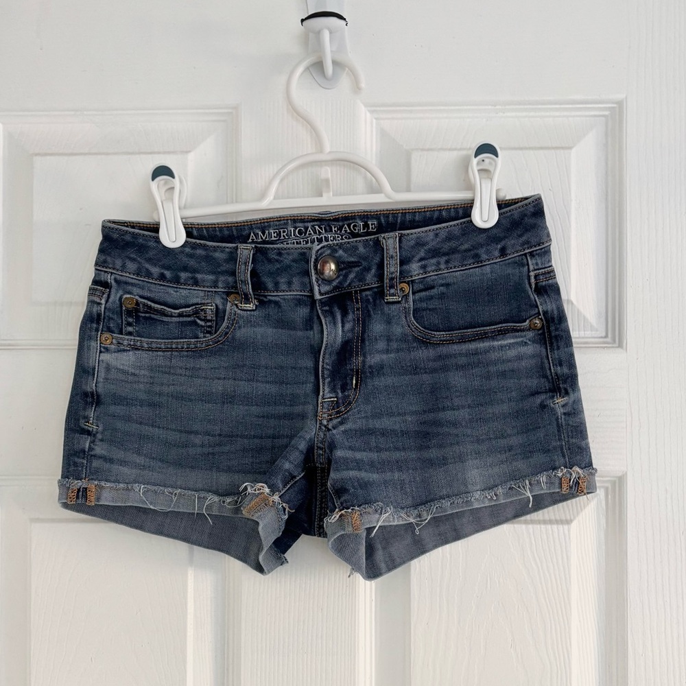 American Eagle Outfitters Y2K Low Rise Dark Blue Jean Shorts
